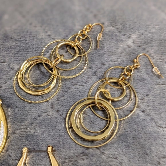 2 Pair Elegant Goldtone Hoop and Dangle Pierced Earrings - Picture 3 of 6